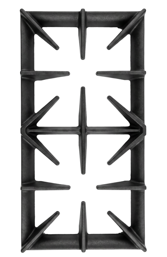 Black stove grate on a white background.