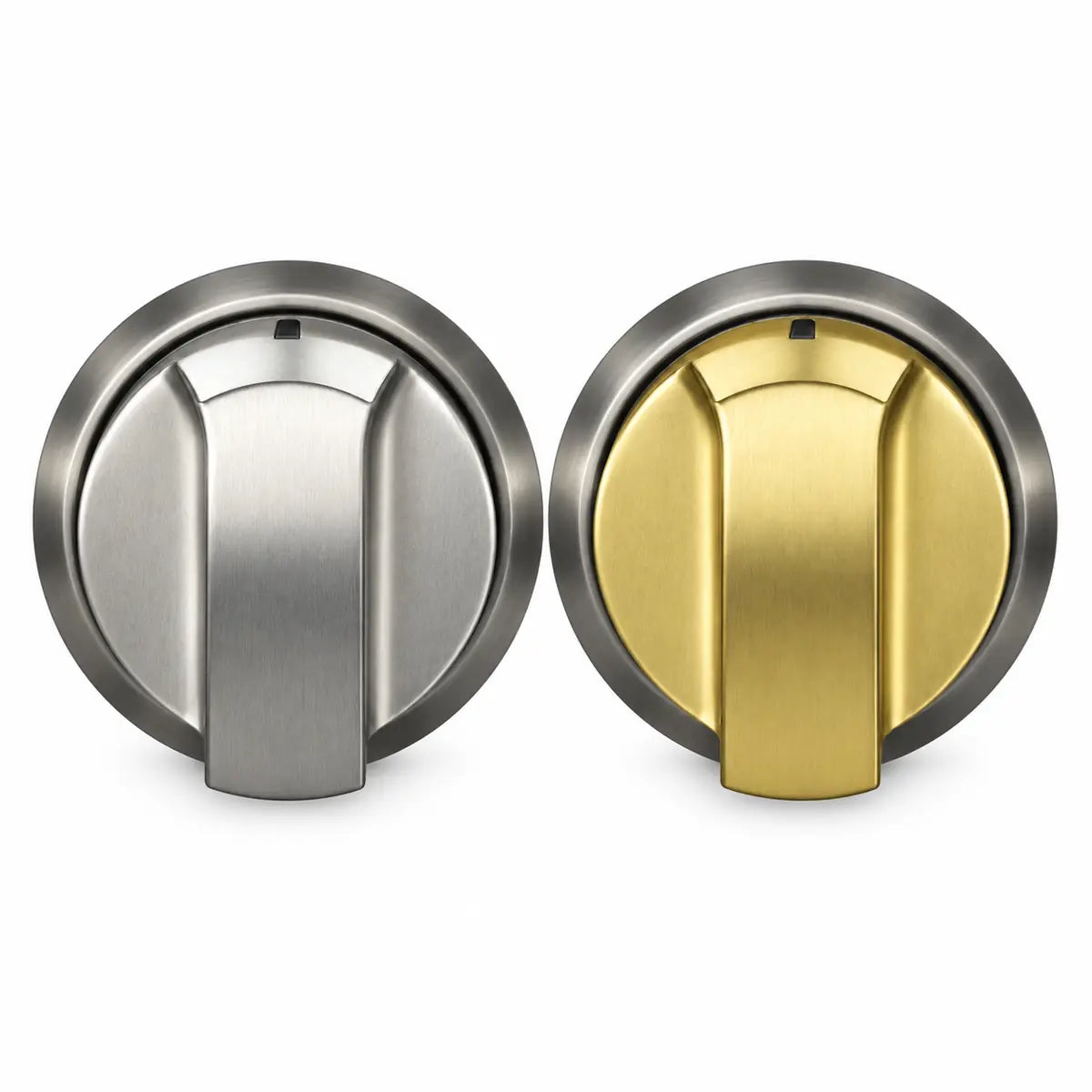 Janska silver and golden knobs on a white background.