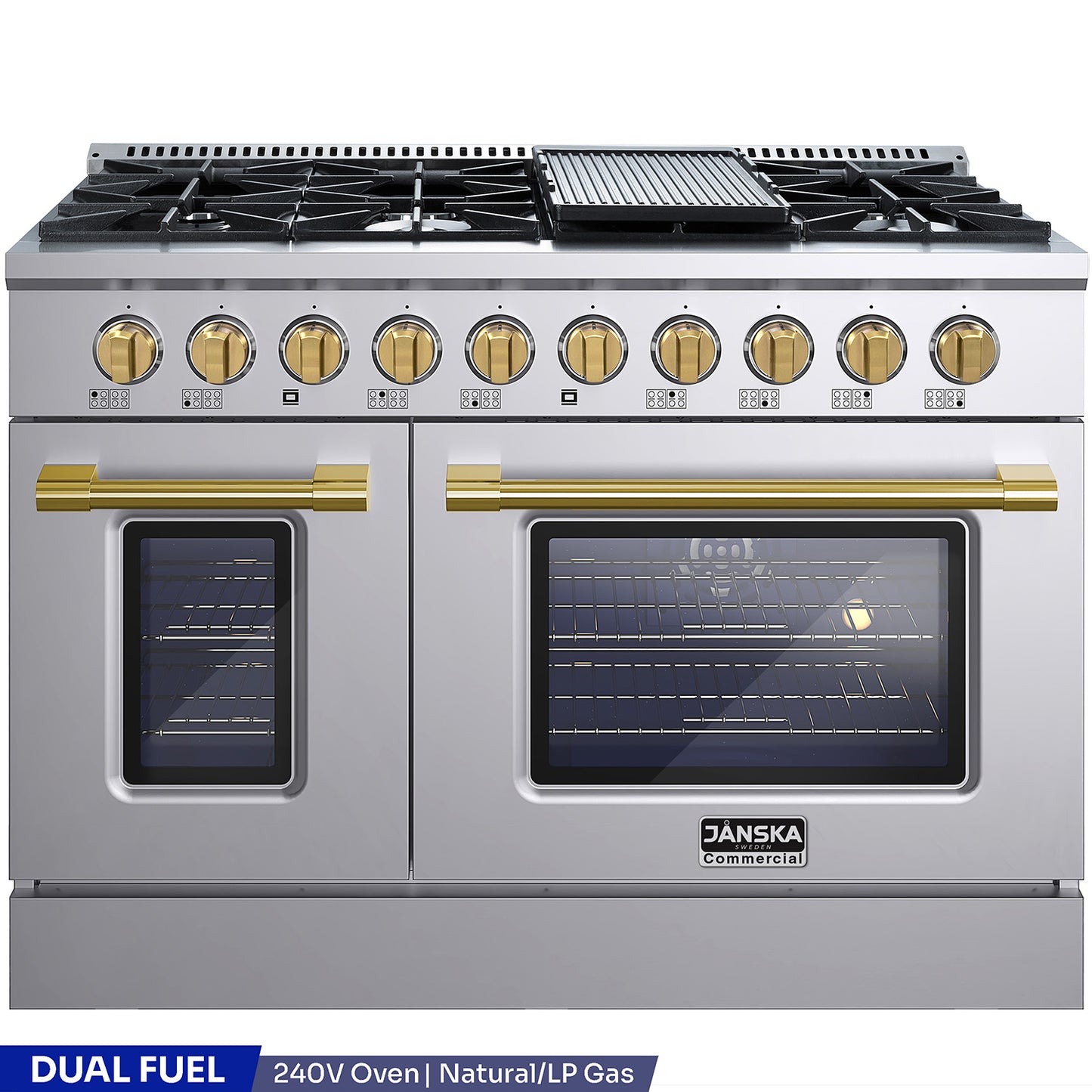 JANSKA 48 Inch Professional 8-Burner Dual Fuel Range