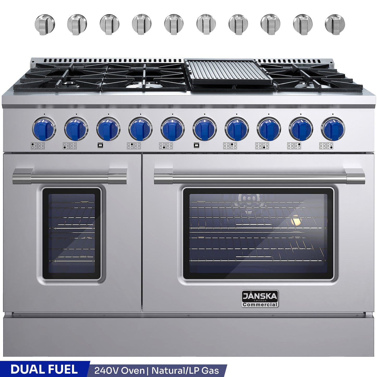 JANSKA 48 Inch Professional 8-Burner Dual Fuel Range