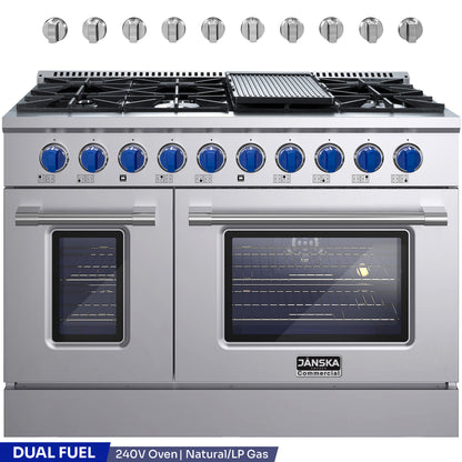 JANSKA 48 Inch Professional 8-Burner Dual Fuel Range