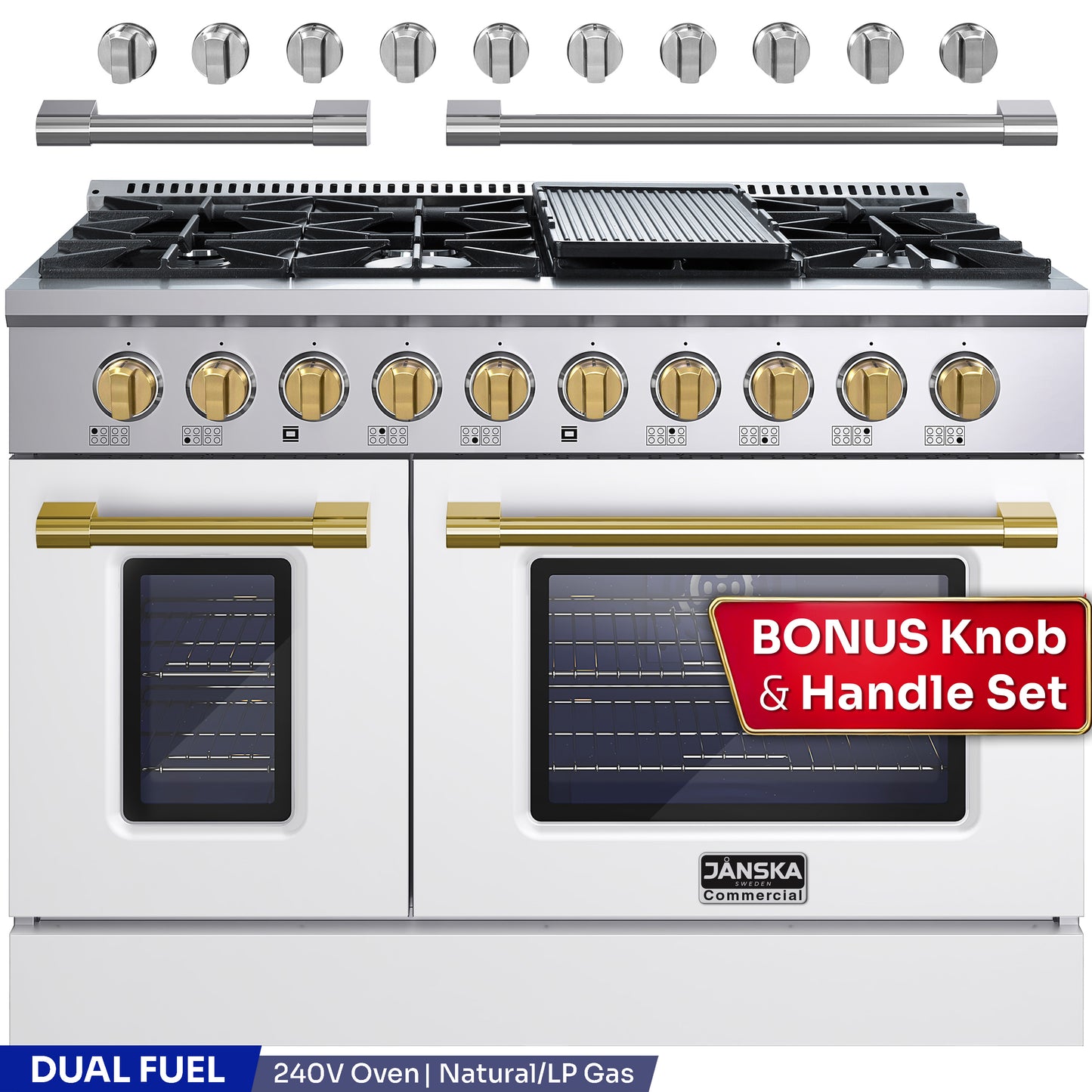 JANSKA 48 Inch Professional 8-Burner Dual Fuel Range