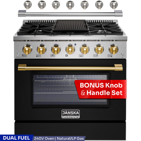 JANSKA 36 Inch Professional 6-Burner Dual Fuel Range
