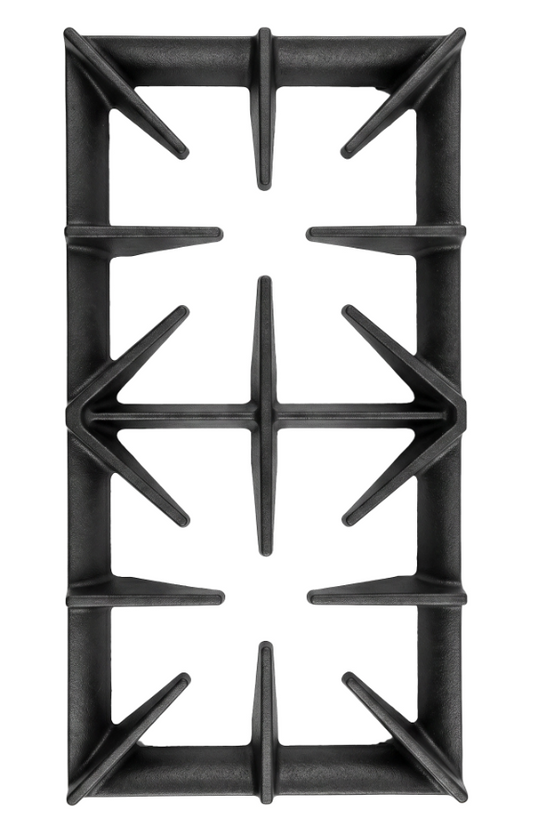 Black stove grate on a white background.