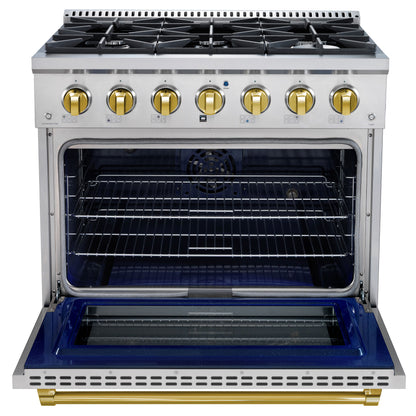 Stainless steel kitchen range with open oven door on a white background