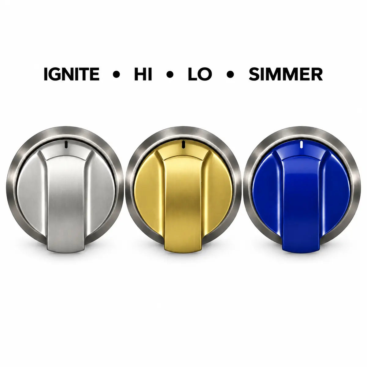 Janska knobs in silver, golden and blue color. 